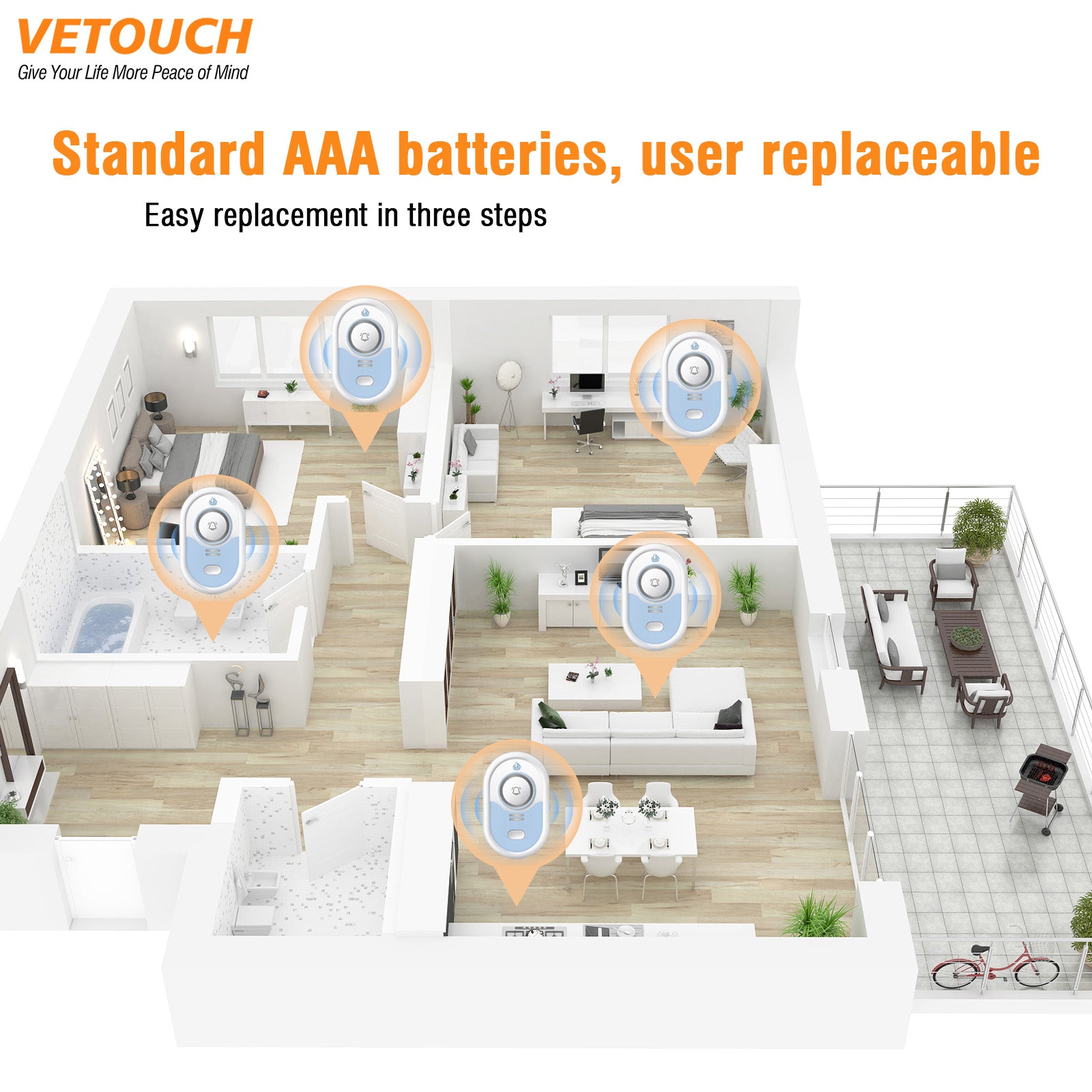 VETOUCH Water Leak Detector, 100dB Alarm, IP66, 5-Year Battery, Batteries Included