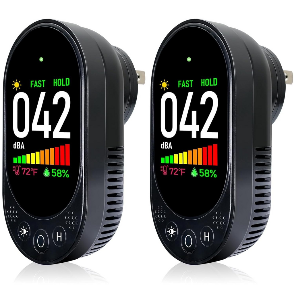 VETOUCH Plug-In Noise Detector with Temp/Humidity, 30-130dB, 1.83" Display, for Home Office RV