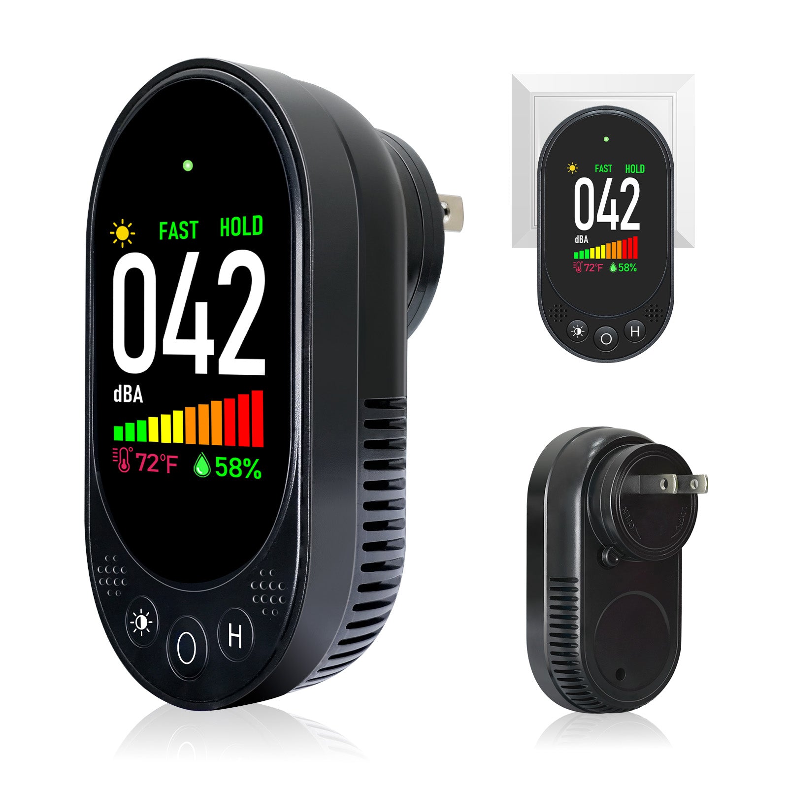 VETOUCH Plug-In Noise Detector with Temp/Humidity, 30-130dB, 1.83" Display, for Home Office RV