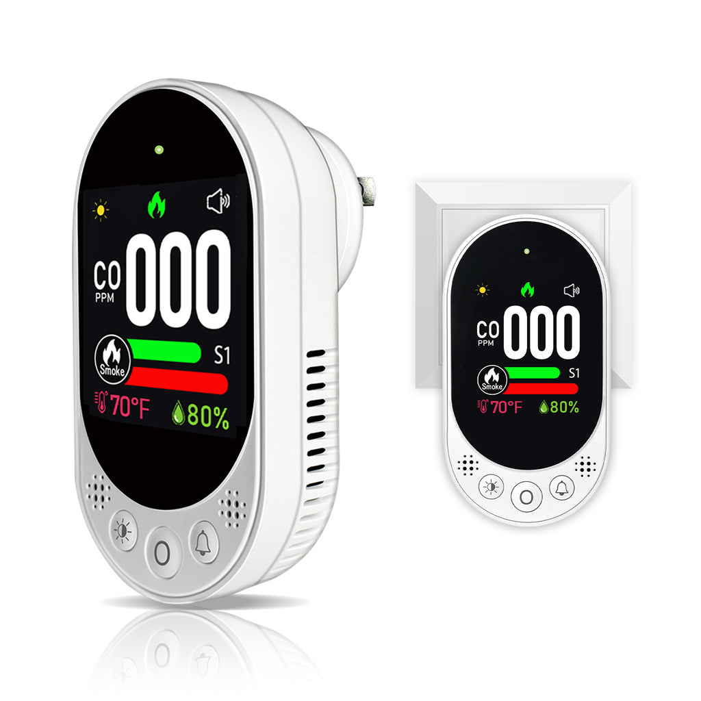 VETOUCH 4-in-1 Plug-In CO Smoke Detector with Temp Humidity, 1.83" Screen, 85dB Alarm, for Home