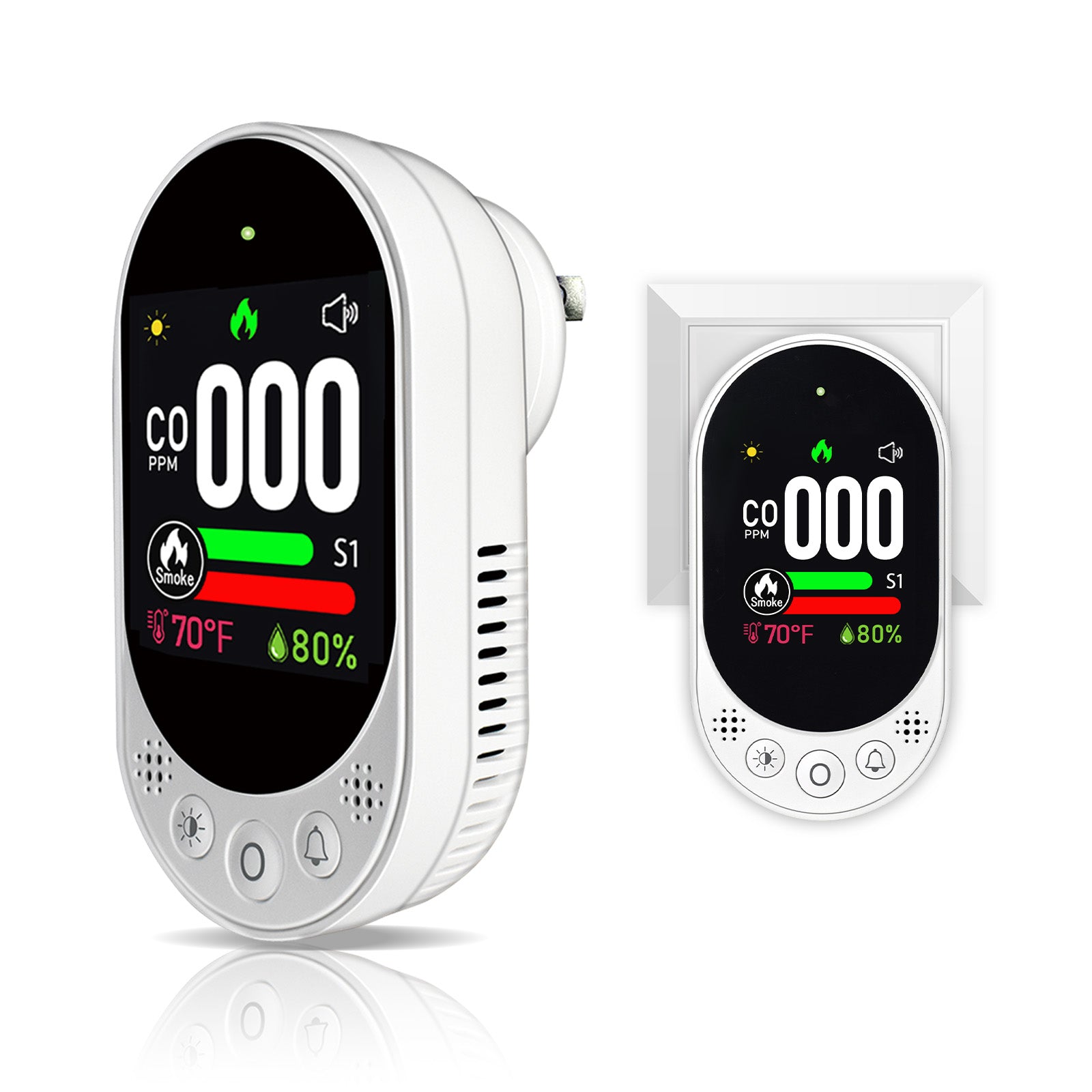 VETOUCH 4-in-1 Plug-In CO Smoke Detector with Temp Humidity, 1.83" Screen, 85dB Alarm, for Home
