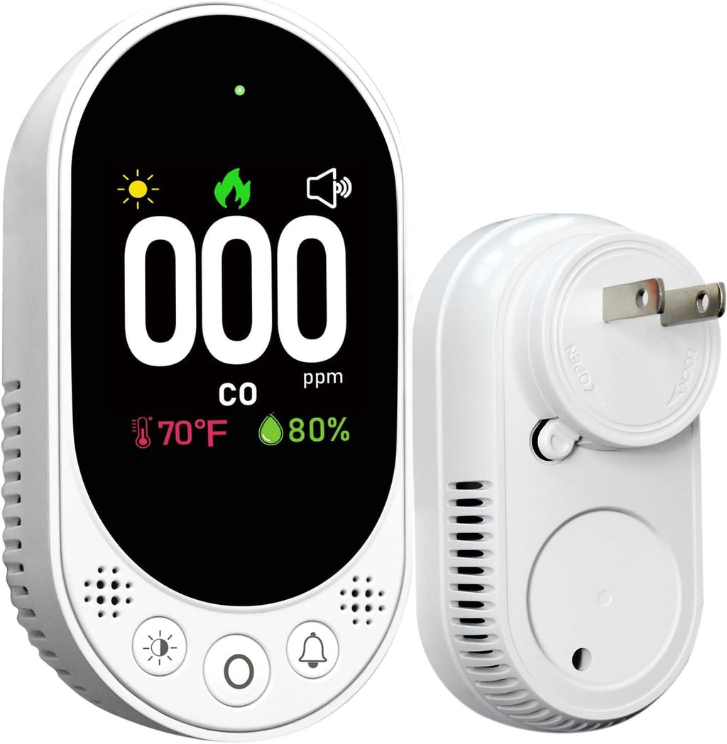 VETOUCH Plug-In CO Detector with Temp/Humidity, 1.83" Display, 85dB Alarm, for Home RV