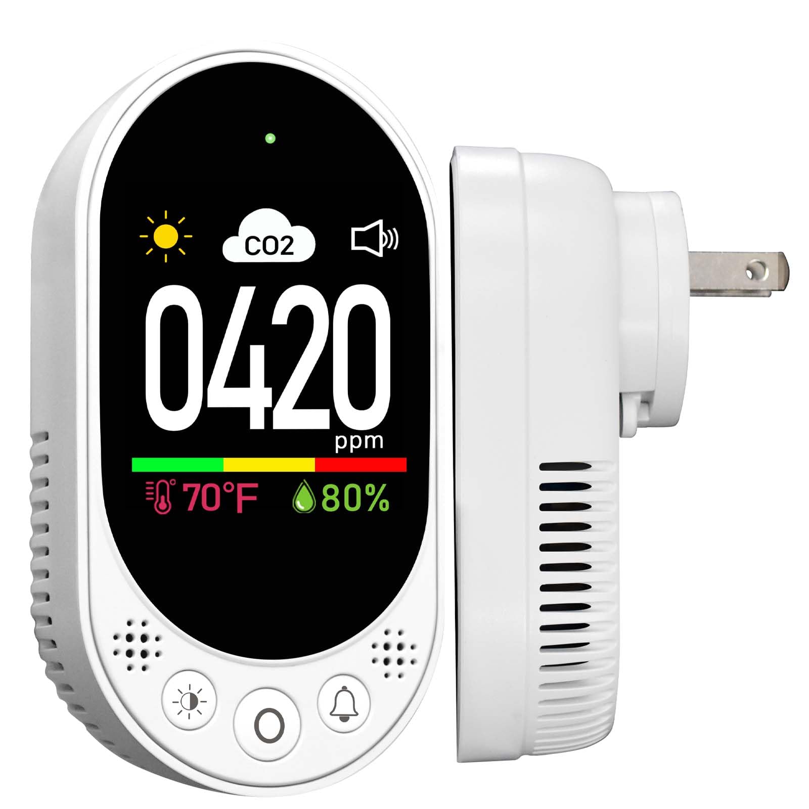 VETOUCH Plug-In CO2 Detector with Temp/Humidity, 400-4999ppm, 1.83" Display, Adjustable Alarm, for Home Office RV