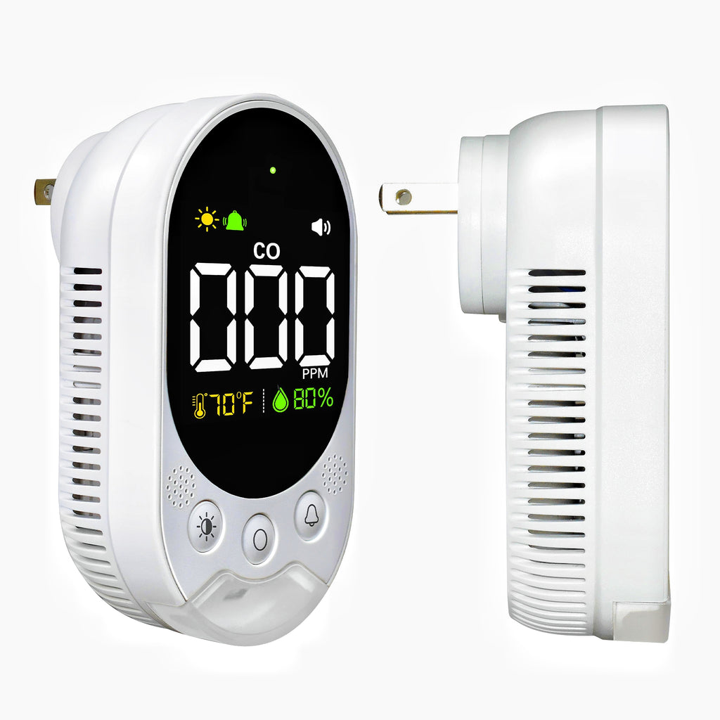 VETOUCH Plug-In CO Detector, Battery Backup, 3-in-1 Temp/Humidity, Emergency Light, 85dB Alarm