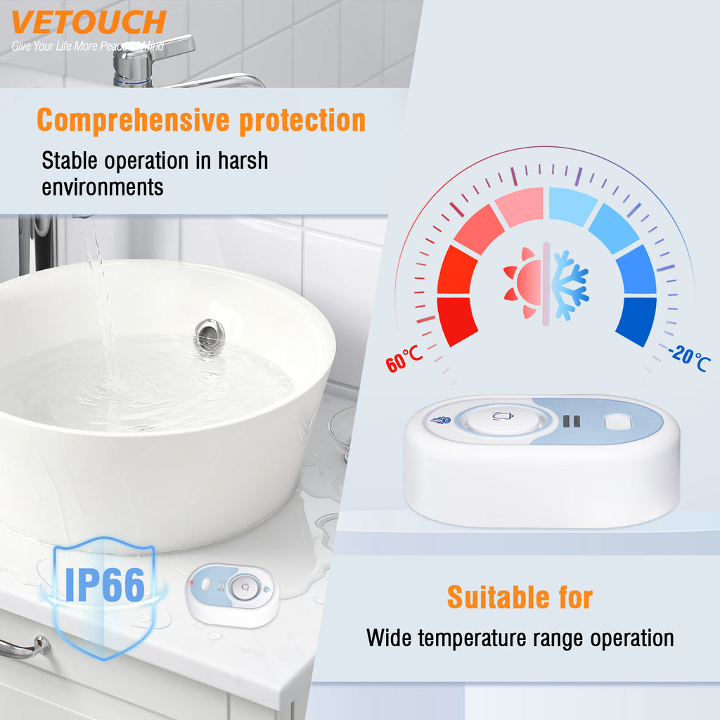 VETOUCH Water Leak Detector, 100dB Alarm, IP66, 5-Year Battery, Batteries Included
