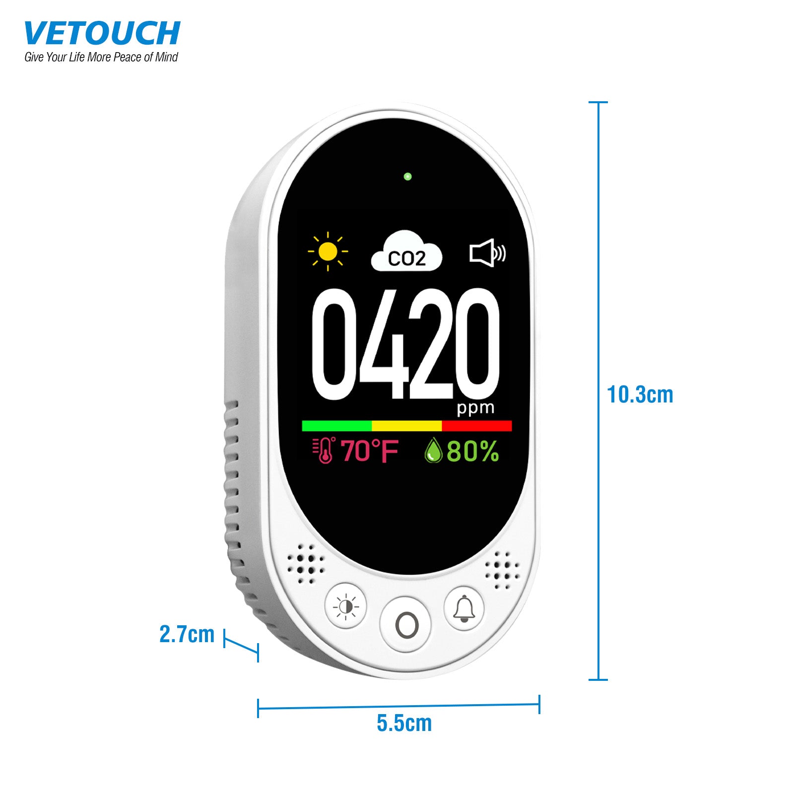 VETOUCH Plug-In CO2 Detector with Temp/Humidity, 400-4999ppm, 1.83" Display, Adjustable Alarm, for Home Office RV