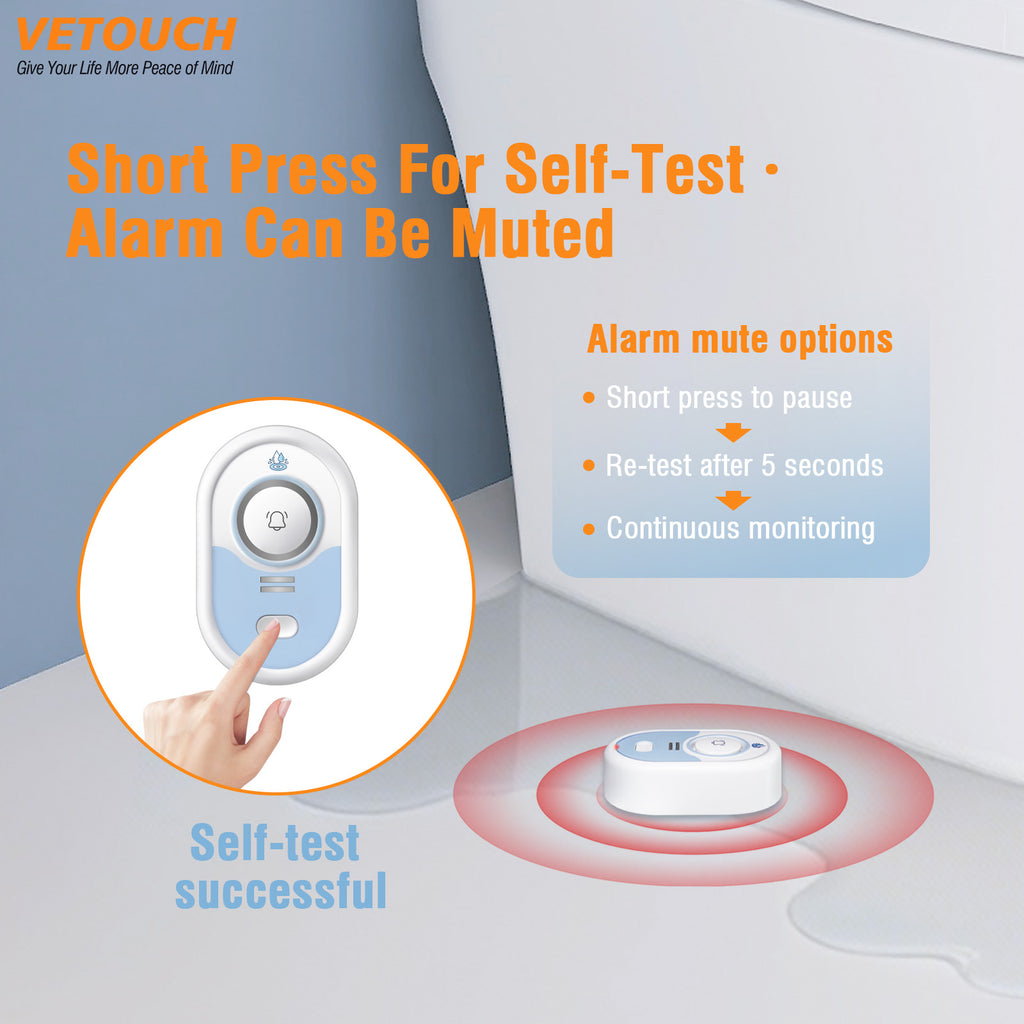 VETOUCH Water Leak Detector, 100dB Alarm, IP66, 5-Year Battery, Batteries Included