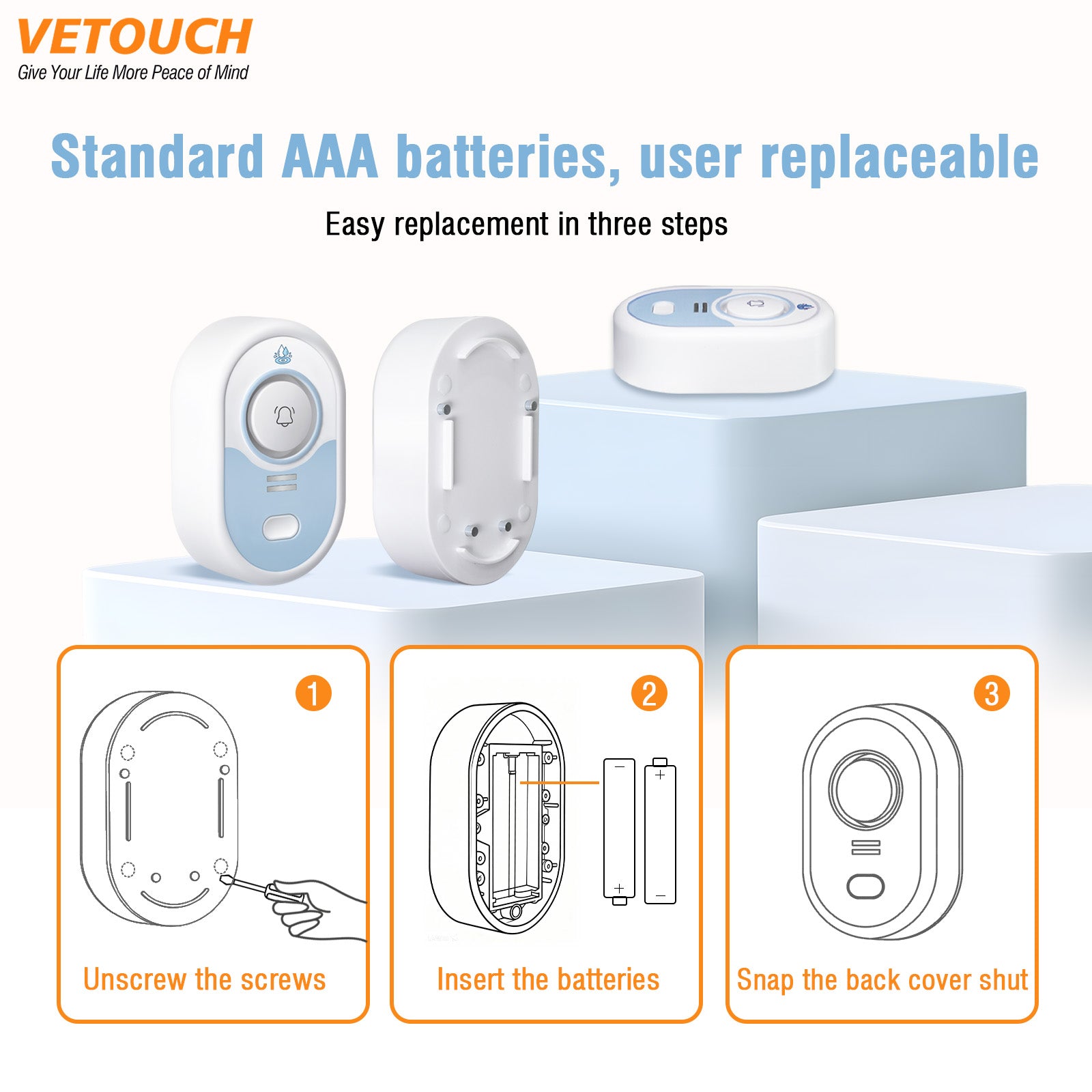 VETOUCH Water Leak Detector, 100dB Alarm, IP66, 5-Year Battery, Batteries Included